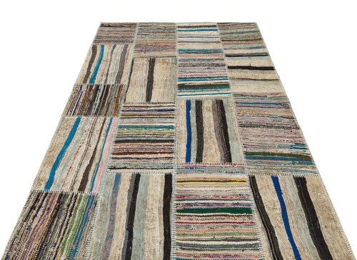 Teselya Beige Striped Wool Handmade Area Rug 4'11" x 7'7"