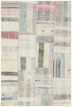 Teselya 36323 Beige Striped Wool Handmade Area Rug 5'1" x 7'7"