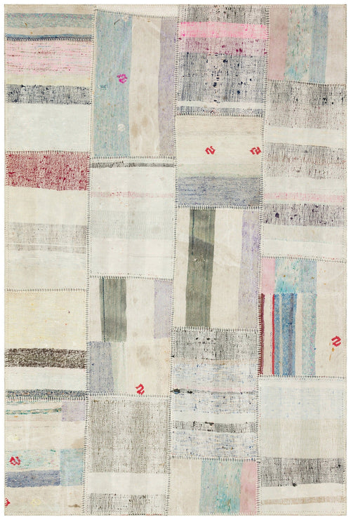 Teselya 36323 Beige Striped Wool Handmade Area Rug 5'1" x 7'7"