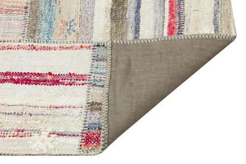 Teselya Beige Striped Wool Handmade Area Rug 5'3" x 7'5"