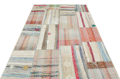 Teselya Beige Striped Wool Handmade Area Rug 5'3" x 7'5"