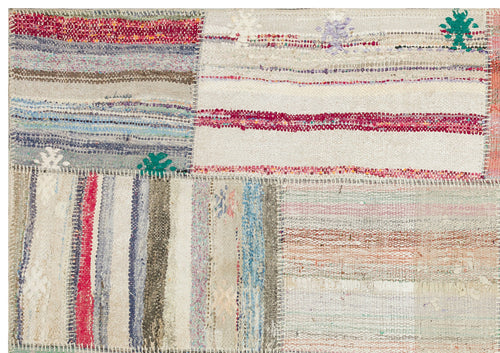 Teselya Beige Striped Wool Handmade Area Rug 5'3" x 7'5"