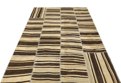 Teselya 36325 Beige Striped Wool Handmade Area Rug 5'2" x 7'3"
