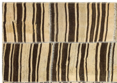 Teselya 36325 Beige Striped Wool Handmade Area Rug 5'2" x 7'3"