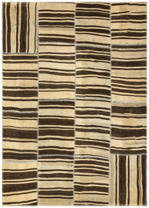Teselya 36325 Beige Striped Wool Handmade Area Rug 5'2" x 7'3"