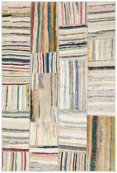Teselya 36326 Beige Striped Wool Handmade Area Rug 5'2" x 7'7"
