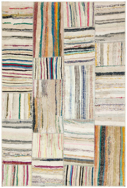 Teselya 36326 Beige Striped Wool Handmade Area Rug 5'2" x 7'7"