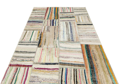 Teselya 36326 Beige Striped Wool Handmade Area Rug 5'2" x 7'7"