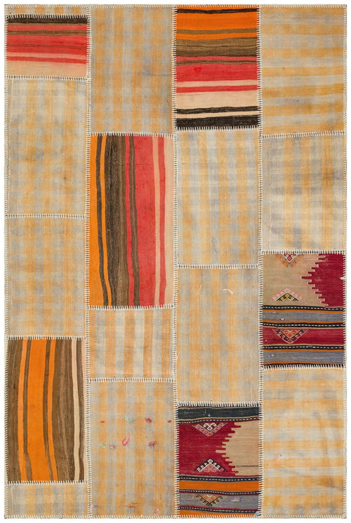 Teselya 36327 Beige Striped Wool Handmade Area Rug 5'2" x 7'8"