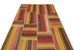 Teselya Yellow Striped Wool Handmade Area Rug 5'3" x 7'7"