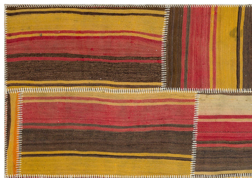 Teselya Yellow Striped Wool Handmade Area Rug 5'3" x 7'7"