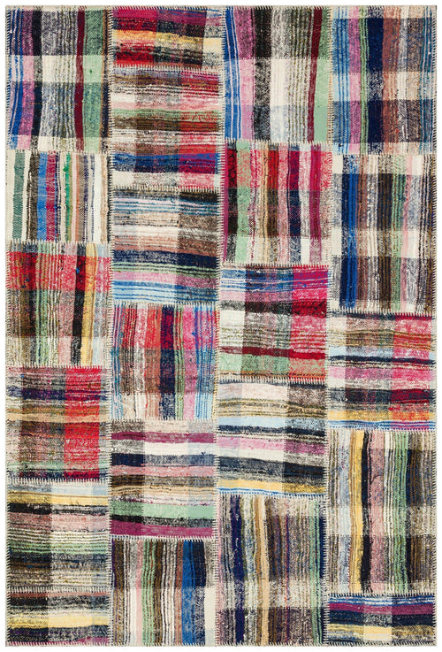 Teselya Beige Striped Wool Handmade Area Rug 5'2" x 7'9"