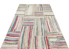 Teselya Beige Striped Wool Handmade Area Rug 5'1" x 7'8"