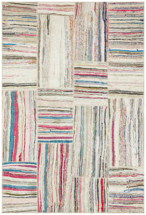Teselya Beige Striped Wool Handmade Area Rug 5'1" x 7'8"