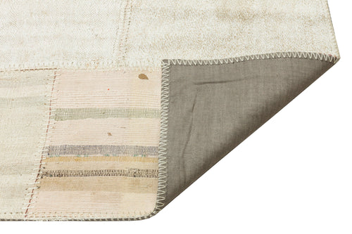 Teselya Beige Striped Wool Handmade Area Rug 4'8" x 7'6"