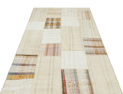 Teselya Beige Striped Wool Handmade Area Rug 4'8" x 7'6"