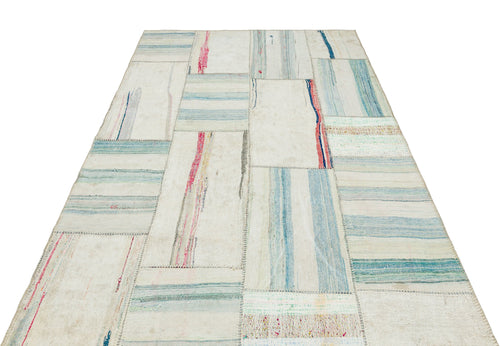 Teselya Beige Striped Wool Handmade Area Rug 5'3" x 7'10"