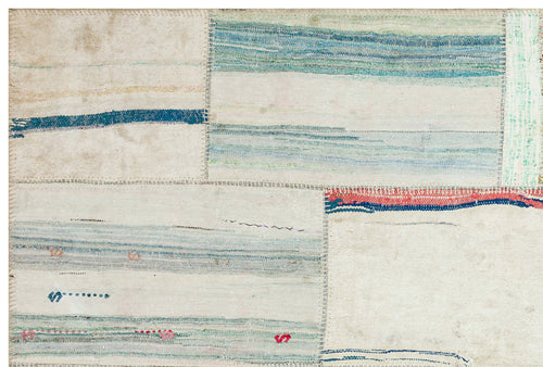 Teselya Beige Striped Wool Handmade Area Rug 5'3" x 7'10"