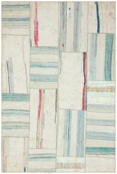 Teselya Beige Striped Wool Handmade Area Rug 5'3" x 7'10"