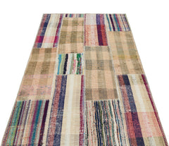 Teselya Beige Striped Wool Handmade Area Rug 3'8" x 5'9"