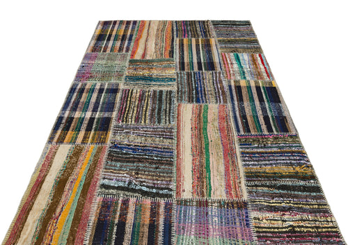 Teselya Beige Striped Wool Handmade Area Rug 5'0" x 7'5"