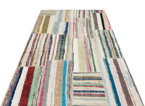 Teselya Beige Striped Wool Handmade Area Rug 4'11" x 7'9"