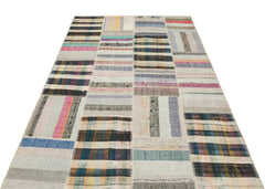 Teselya Beige Striped Wool Handmade Area Rug 5'0" x 7'5"