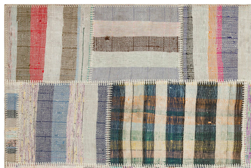 Teselya Beige Striped Wool Handmade Area Rug 5'0" x 7'5"