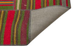 Teselya Green Striped Wool Handmade Area Rug 5'3" x 7'7"