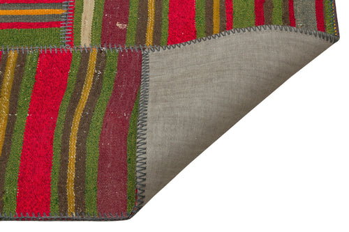 Teselya Green Striped Wool Handmade Area Rug 5'3" x 7'7"