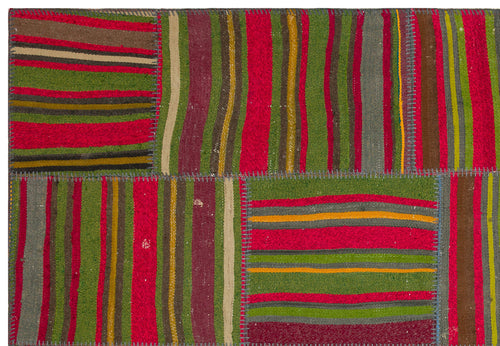 Teselya Green Striped Wool Handmade Area Rug 5'3" x 7'7"