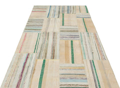 Teselya Beige Striped Wool Handmade Area Rug 4'8" x 7'5"