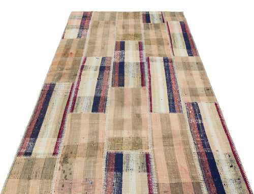 Teselya Beige Striped Wool Handmade Area Rug 4'6" x 7'5"