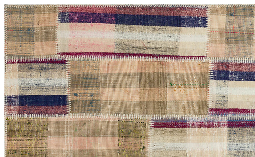 Teselya Beige Striped Wool Handmade Area Rug 4'6" x 7'5"
