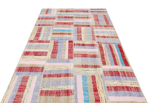 Teselya 36348 Red Striped Wool Handmade Area Rug 5'2" x 7'7"