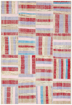 Teselya 36348 Red Striped Wool Handmade Area Rug 5'2" x 7'7"