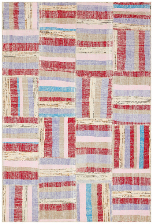 Teselya 36348 Red Striped Wool Handmade Area Rug 5'2" x 7'7"