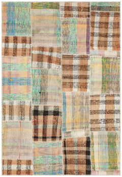 Teselya Beige Striped Wool Handmade Area Rug 4'9" x 7'0"