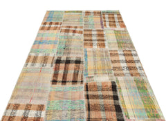 Teselya Beige Striped Wool Handmade Area Rug 4'9" x 7'0"