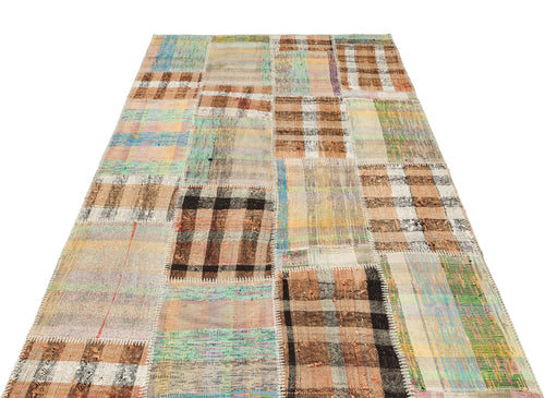 Teselya Beige Striped Wool Handmade Area Rug 4'9" x 7'0"