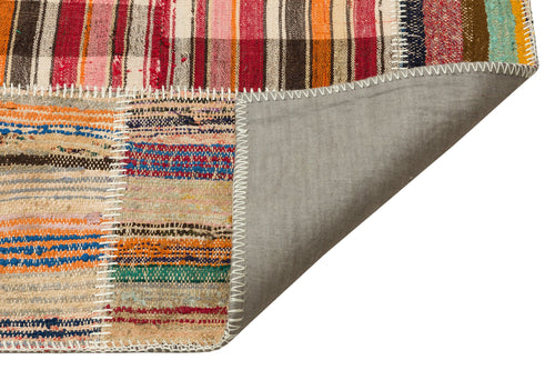 Teselya Beige Striped Wool Handmade Area Rug 4'11" x 7'7"