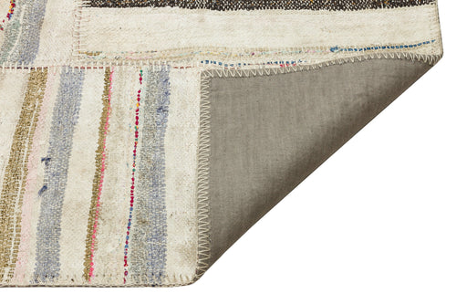 Teselya Beige Striped Wool Handmade Area Rug 4'11" x 7'1"