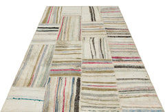 Teselya Beige Striped Wool Handmade Area Rug 4'11" x 7'1"