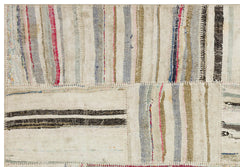 Teselya Beige Striped Wool Handmade Area Rug 4'11" x 7'1"