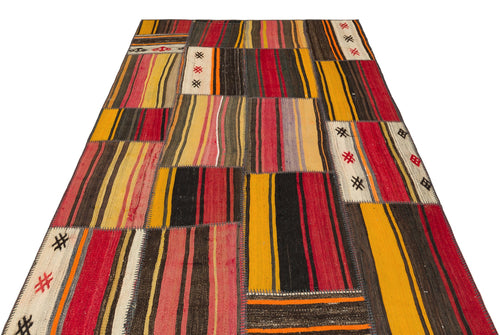 Teselya Red Striped Wool Handmade Area Rug 5'2" x 7'6"