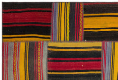 Teselya Yellow Striped Wool Handmade Area Rug 5'3" x 7'9"