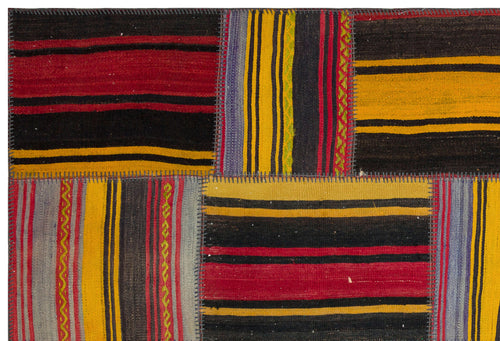 Teselya Yellow Striped Wool Handmade Area Rug 5'3" x 7'9"