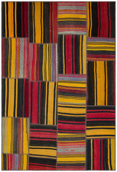 Teselya Yellow Striped Wool Handmade Area Rug 5'3" x 7'9"