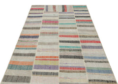 Teselya Beige Striped Wool Handmade Area Rug 4'11" x 7'5"