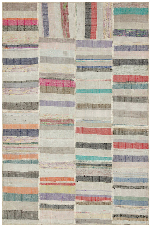 Teselya Beige Striped Wool Handmade Area Rug 4'11" x 7'5"